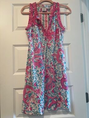 Gretchen Scott Designs Pink & Turquoise Dragon Print Mini Dress